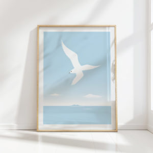 serene seagull flight over ocean print for wall decor