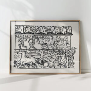 sheet with three strips of images horses dancing people and masks 1891 leo gestel high quality print
