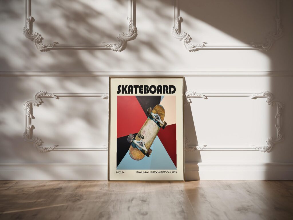 skateboard mid century print vibrant geometric design