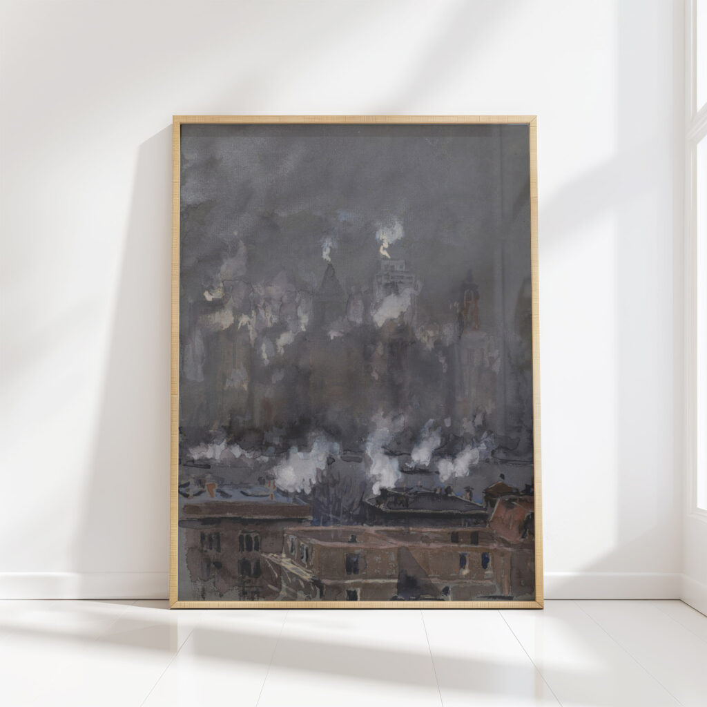 smoke and fog on gray day new york city 1910 joseph pennell high quality print