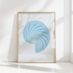 spiral shell silhouette art print in soothing blue