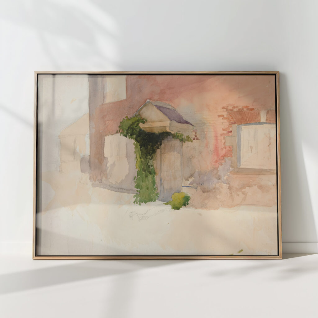 study of exterior of a red brick house edwin austin abbey high quality print