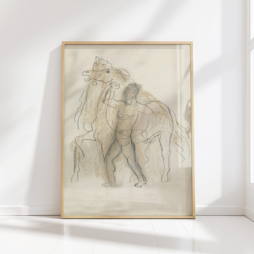 study sheet with man holding two horses in check 1891 leo gestel high quality print