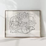 study sheet with woman lying on the beach with two horses and some seagulls 1891 leo gestel high quality print