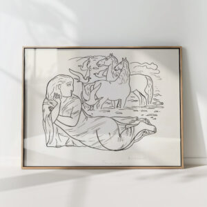 study sheet with woman lying on the beach with two horses and some seagulls 1891 leo gestel high quality print