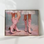 stylish pink cowboy boots fashion art print