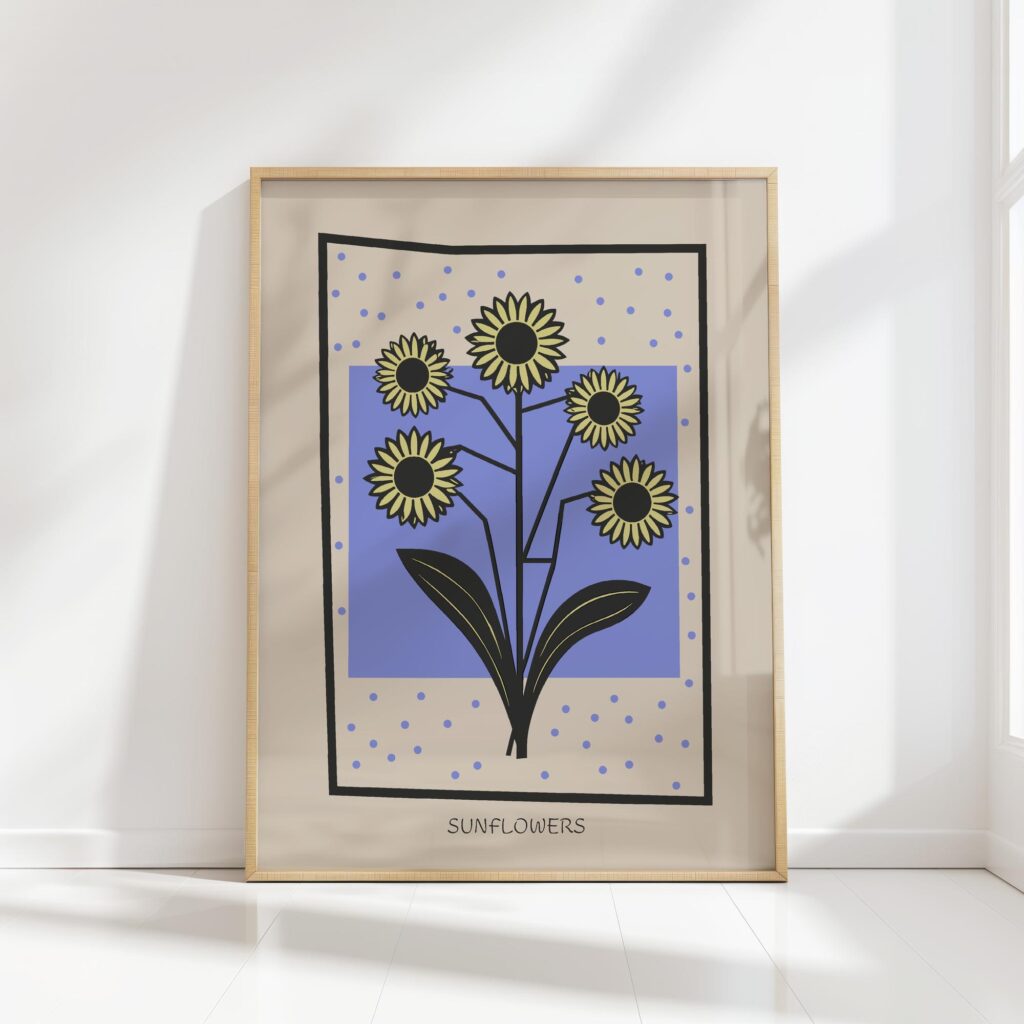 sunflowers mid century print bold graphic art
