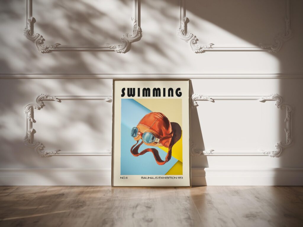 swimming cap mid century print retro style