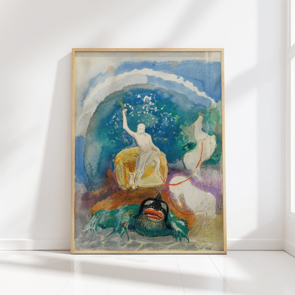 the green monster apollo riding the serpent python odilon redon high quality print