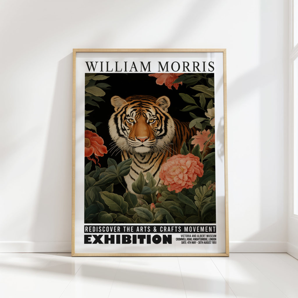 tiger william morris print floral poster