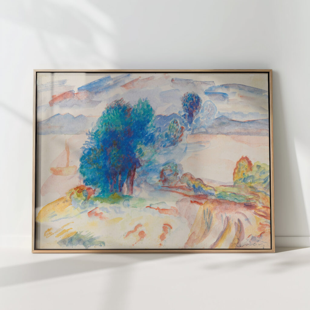 trees by the water and sailboat circa 1895 pierre auguste renoir high quality print