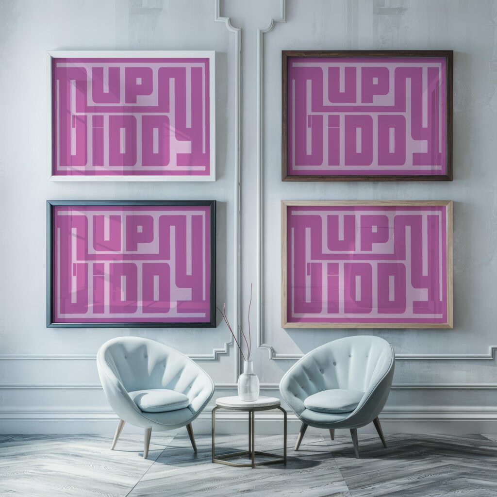 typographic 0013 giddyup pink 3x4 framed posters mockup