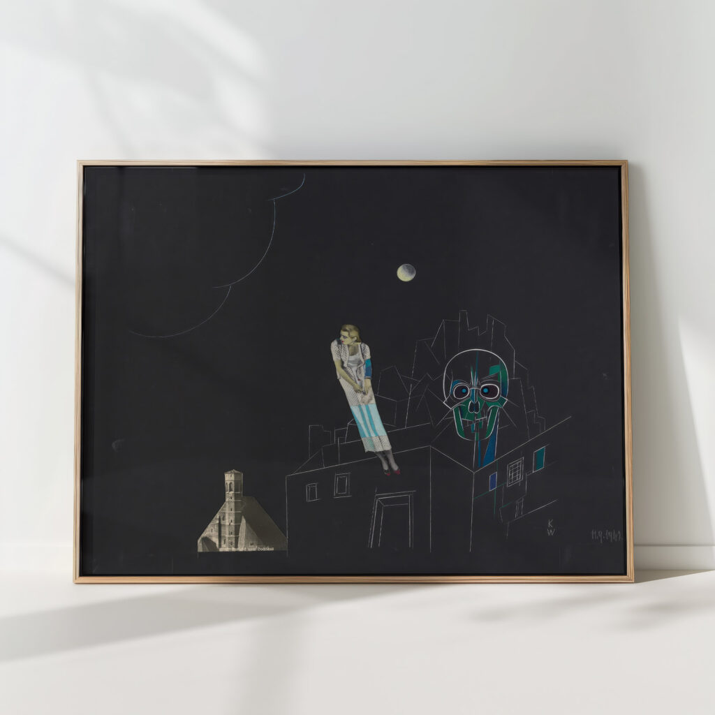 untitled collage woman moon and skull 1942 karl wiener high quality print