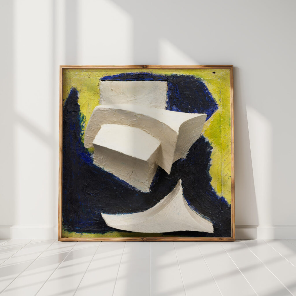 untitled moving white on blue and yellow 1944 kurt schwitters high quality print
