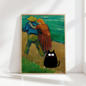 van gogh cat print couple love poster