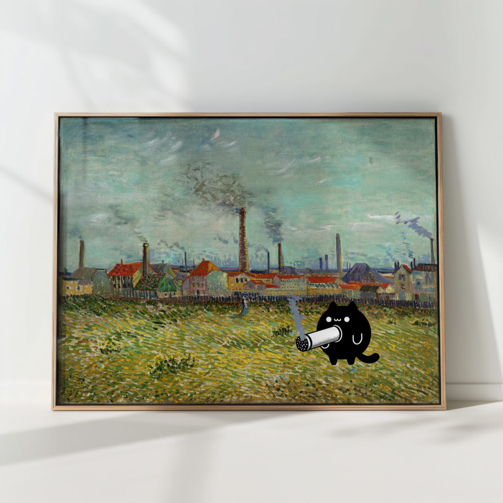 van gogh cat print funny industrial smoking poster