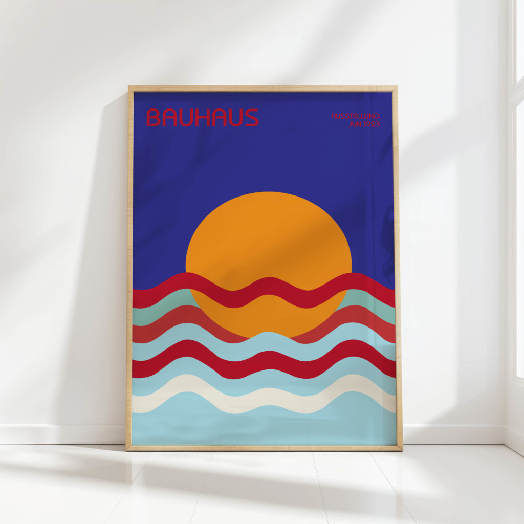 vibrant bauhaus style sun waves art print