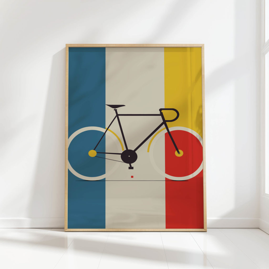vibrant bicycle abstract art print for wall decor
