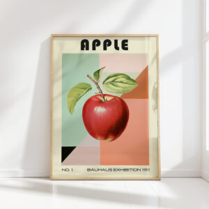 vintage apple art print with geometric background