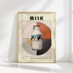 vintage milk bottle art print bauhaus style graphic