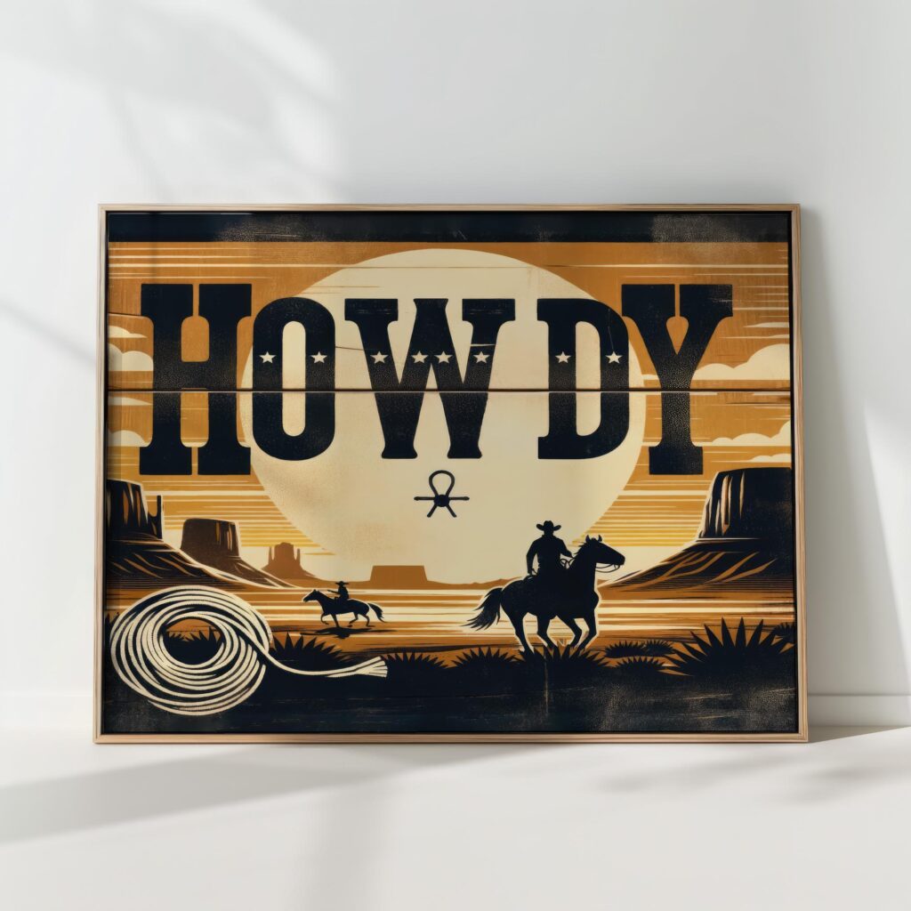 western howdy cowboy art print