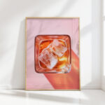 whiskey art print minimalist pink modern kitchen poster