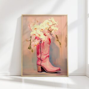 white orchids in pink boot artistic print for home decor
