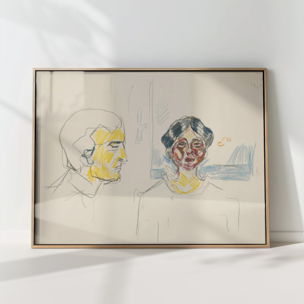 woman and self portrait in profile edvard munch high quality print