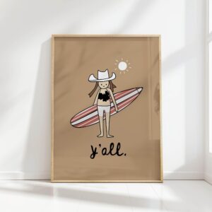 y all surfing cowgirl print minimalist poster