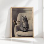 y all typography print with cat design