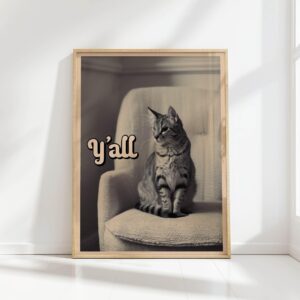 y all typography print with cat design