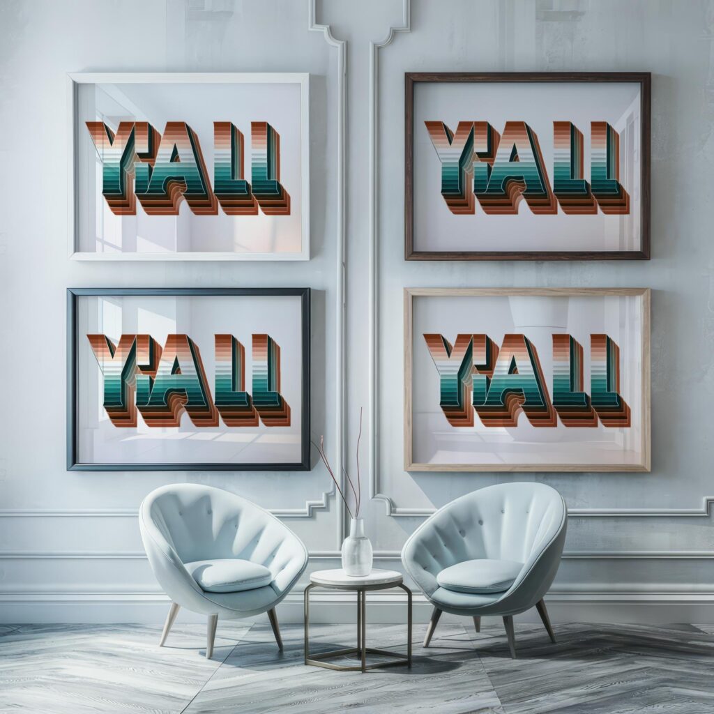 yall typo 3x4 framed posters mockup