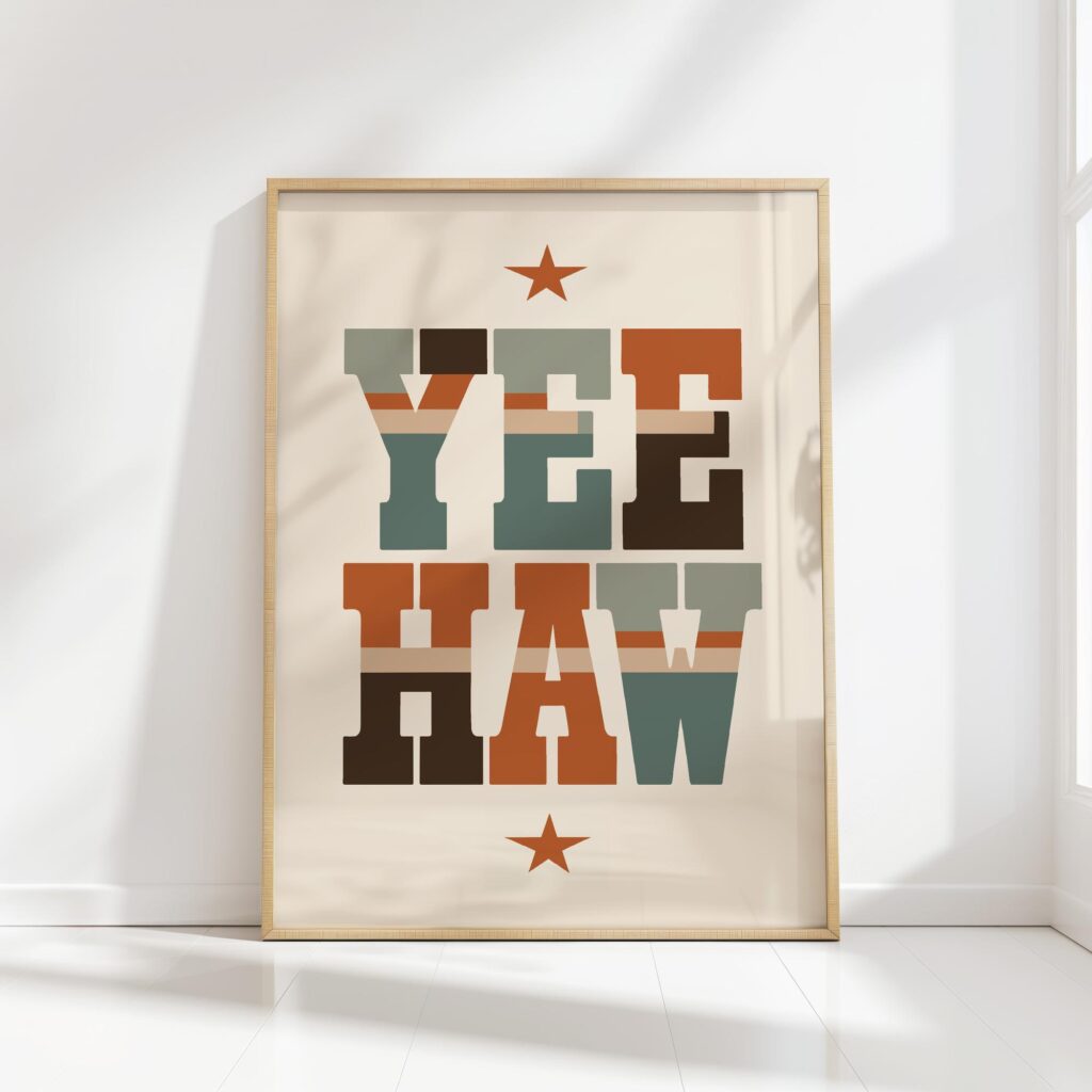 yeehaw bold typography art print for wall decor