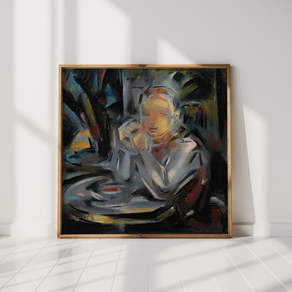 young seated at table facing a cup maria blanchard high quality print
