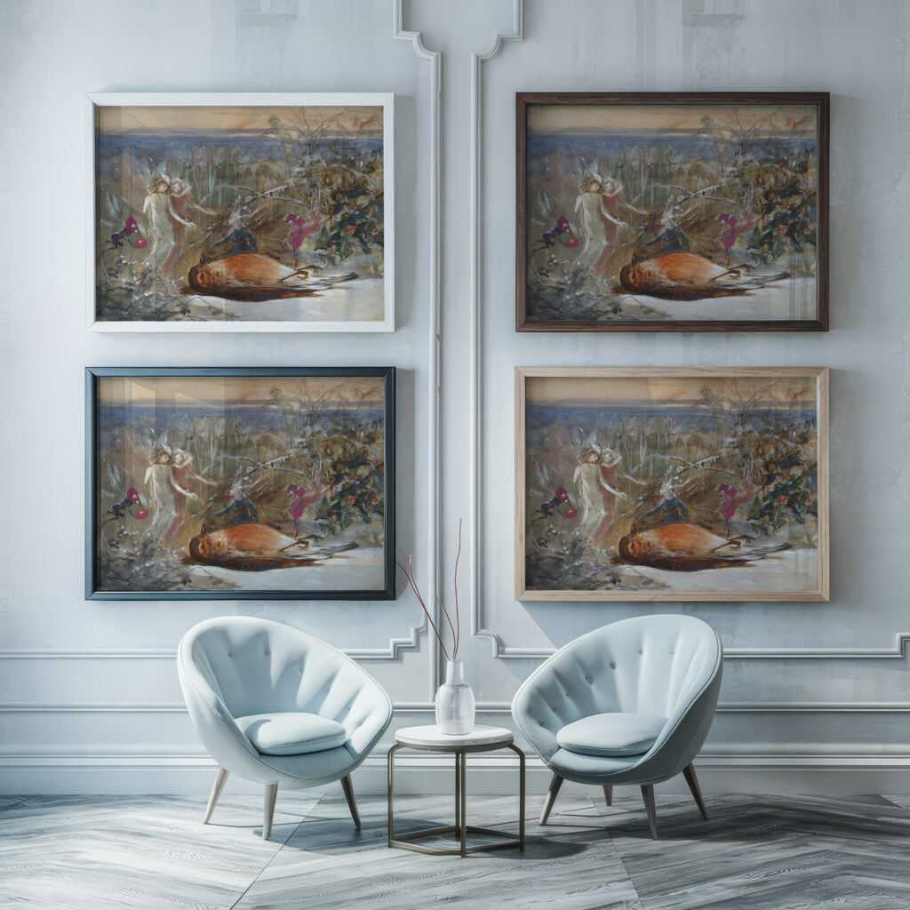 ‘Who killed cock robin – a study John Anster Fitzgerald framed posters mockup