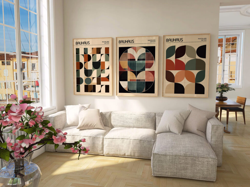 set of 3 bauhaus earth tones terracotta print 0001