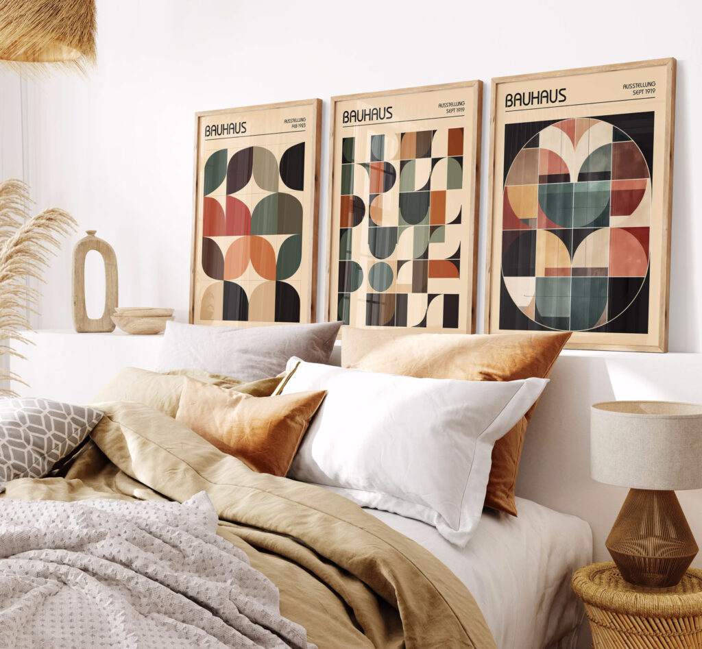 set of 3 bauhaus earth tones terracotta print 0002