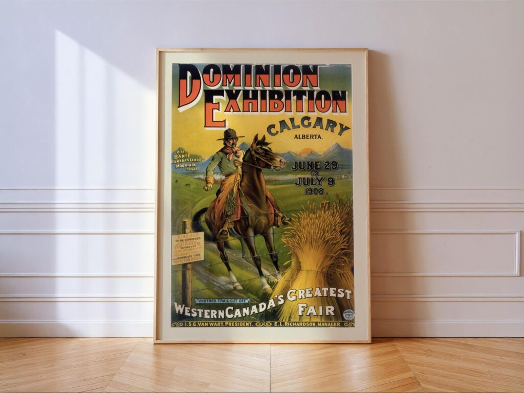 1908 Dominion Exhibition Poster - Vintage Calgary Cowboy Fair Print - Western Canada Rodeo Wall Art 1908 Dominion Exhibition Poster