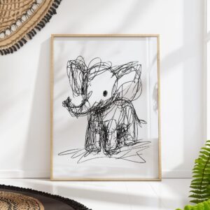 Abstract Elephant Line Sketch Wall Art