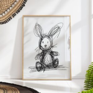 Abstract Scribble Bunny Line Drawing Print