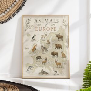 Animals of Europe Map Poster