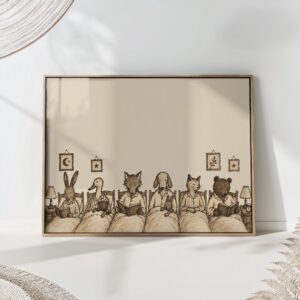 Animals Reading in Bed at Night Print