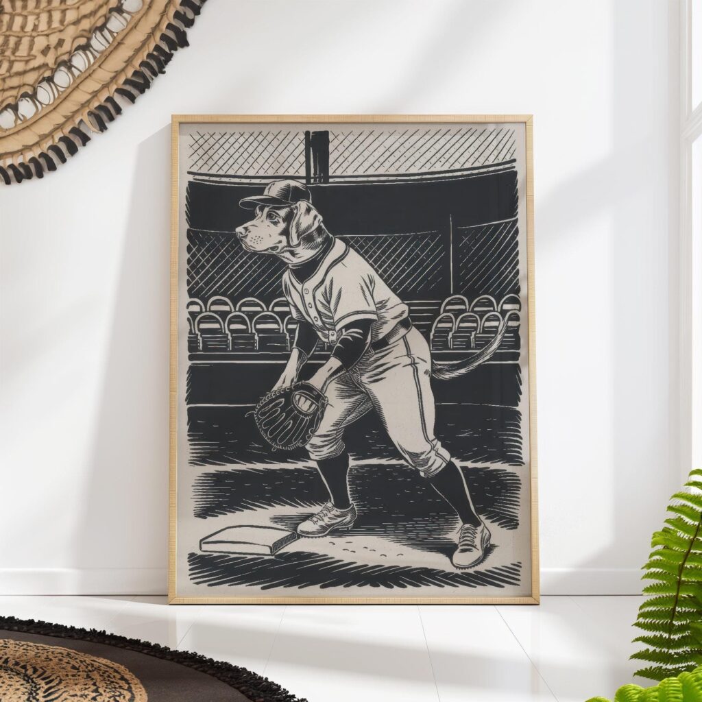 Baseball Dog Whimsical Animal Art Print