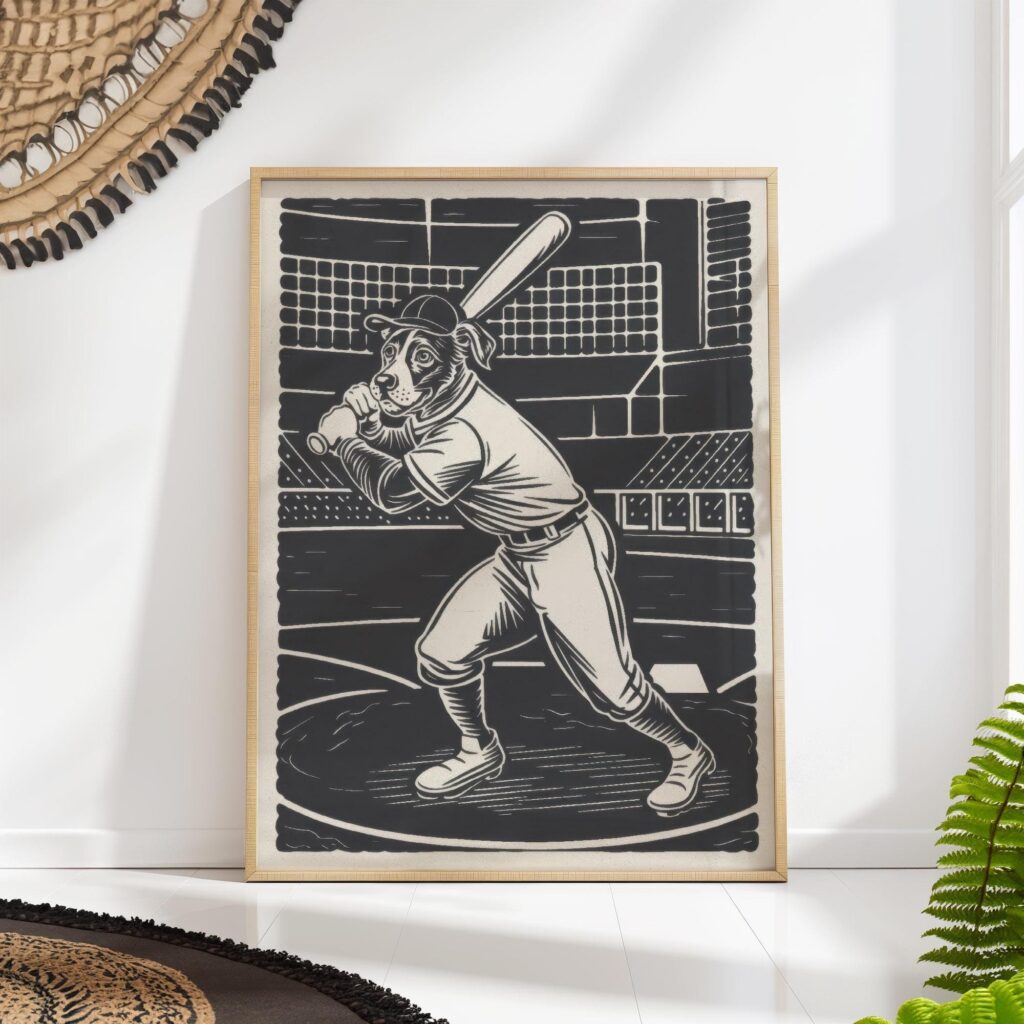Baseball Dog Whimsical Black Art Print Baseball Dog Whimsical Black Art Print