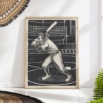 Baseball Dog Whimsical Black Art Print