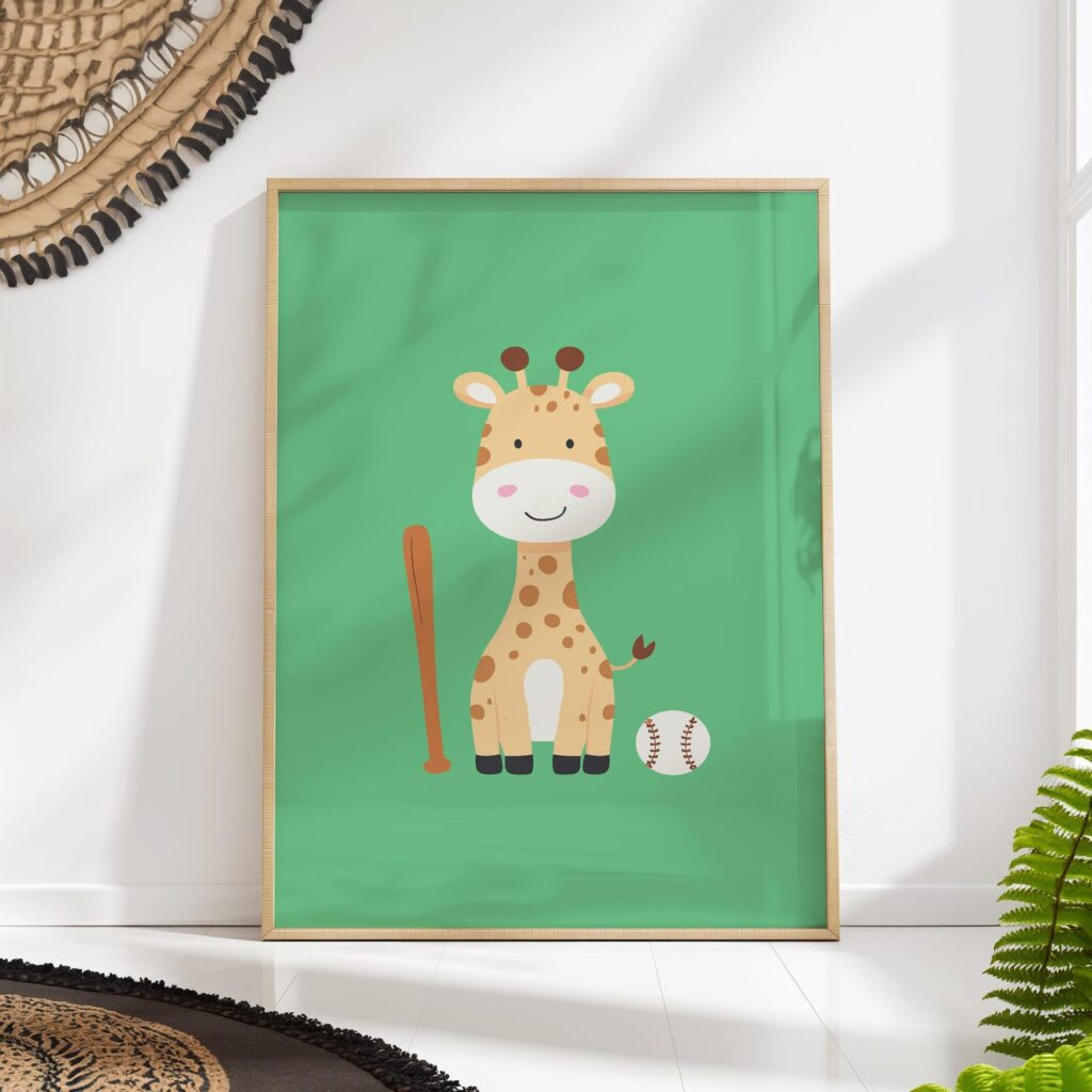 Baseball Giraffe Nursery Print Baseball Giraffe Nursery Print