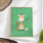 Baseball Giraffe Nursery Print