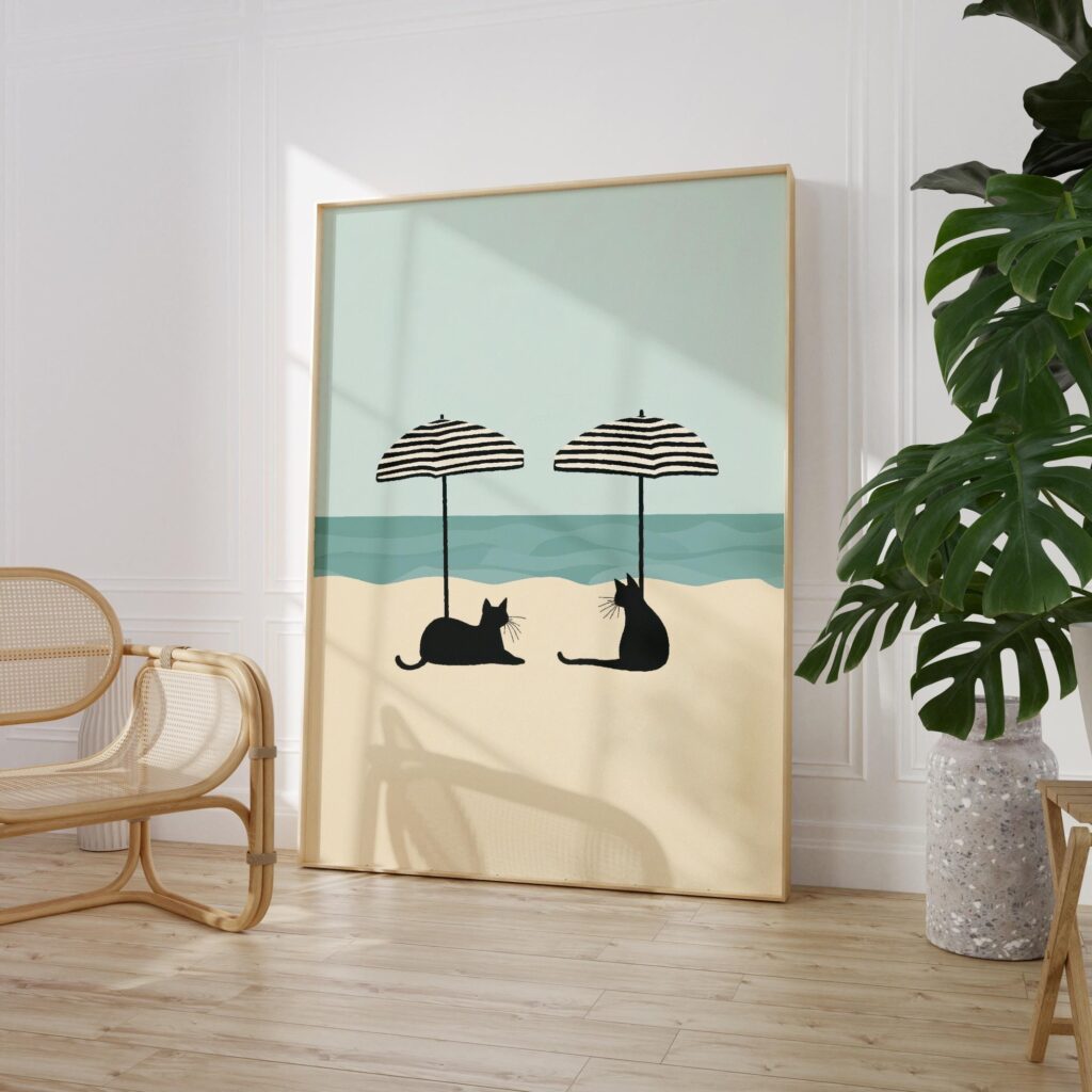 Beach Cats Under Umbrellas Print Beach Cats Under Umbrellas Print