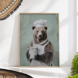 Bear Chef with Milk Kitchen Wall Art