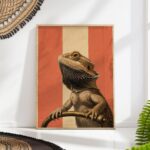 Bearded Dragon Portrait on Red Stripes Print